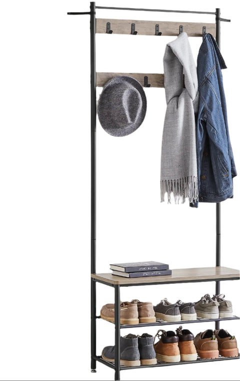 Rootz Cloakroom Stand - Clothes Rack - Wardrobe Stand - Space-Saving Steel & Wood - 70 x 32 x 175 cm