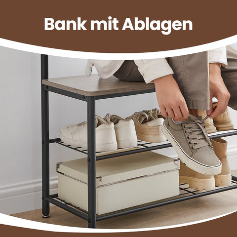 Rootz Cloakroom Stand - Clothes Rack - Wardrobe Stand - Space-Saving Steel & Wood - 70 x 32 x 175 cm