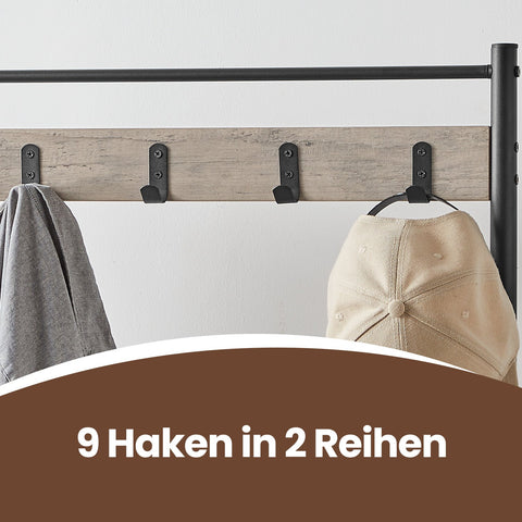 Rootz Cloakroom Stand - Clothes Rack - Wardrobe Stand - Space-Saving Steel & Wood - 70 x 32 x 175 cm