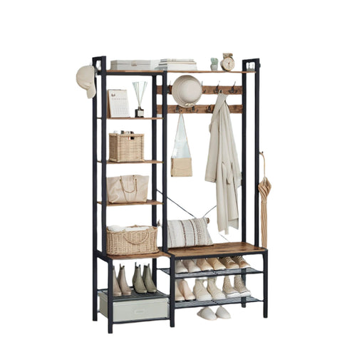 Rootz Cloakroom Stand with Shoe Bench - Wardrobe - 5 Shelf Levels - Space-Saving Design - 40cm x 120cm x 190cm