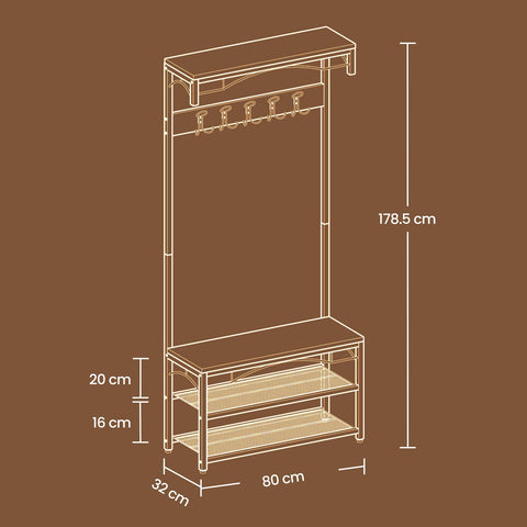 Rootz Cloakroom Stand - Wardrobe Rack - Hallway Organizer - Space Saver - 80cm x 178.5cm x 30cm