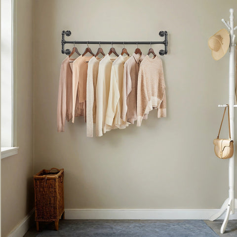 Rootz Wall Wardrobe Clothes Rail - Hanging Bar - Iron Rod - Space-saving Organization - 110cm x 30cm x 29.3cm