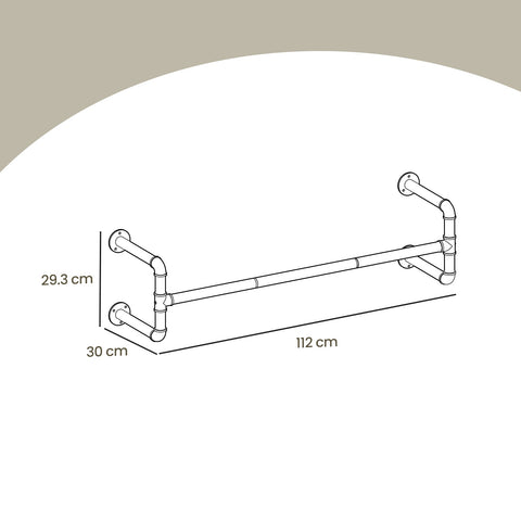 Rootz Wall Wardrobe Clothes Rail - Hanging Bar - Iron Rod - Space-saving Organization - 110cm x 30cm x 29.3cm