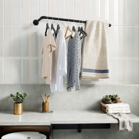 Rootz Clothes Rail Set - Hanging Rods - Storage Bars - Easy Assembly - Steel Black - 92cm x 30cm x 7.5cm