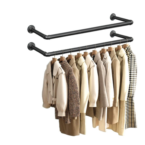 Rootz Clothes Rail Set - Hanging Rods - Storage Bars - Easy Assembly - Steel Black - 92cm x 30cm x 7.5cm