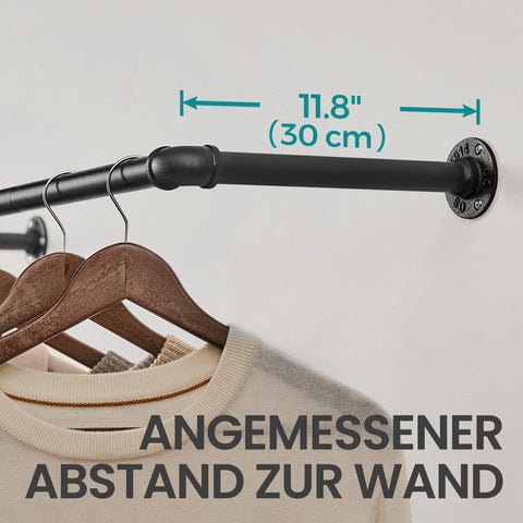 Rootz Clothes Rail Set - Hanging Rods - Storage Bars - Easy Assembly - Steel Black - 92cm x 30cm x 7.5cm