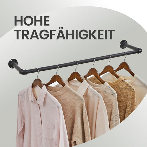 Rootz Clothes Rail Set - Hanging Rods - Storage Bars - Easy Assembly - Steel Black - 92cm x 30cm x 7.5cm