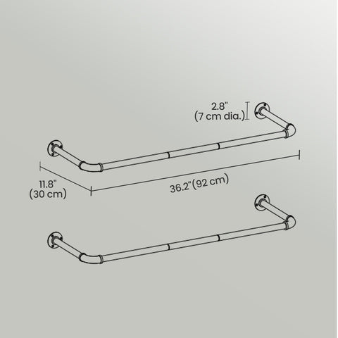 Rootz Clothes Rail Set - Hanging Rods - Storage Bars - Easy Assembly - Steel Black - 92cm x 30cm x 7.5cm