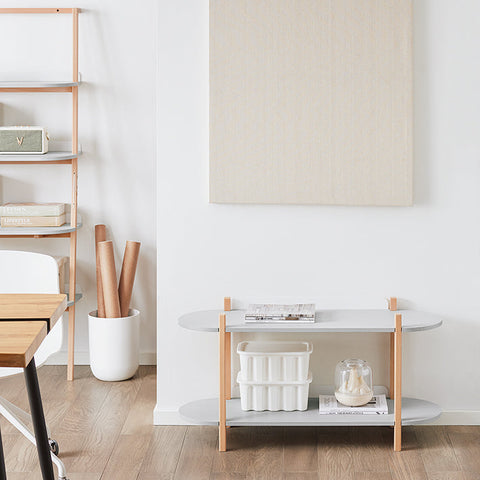 Rootz Scandinavian Style Standing Shelf - Bookshelf - Exhibition Shelf - Elegant & Functional - MDF & Beech - 100x52x33cm