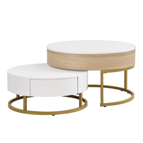 Rootz Gold-Plated Nesting Table Set - Height-Adjustable Coffee Table - Versatile Side Table - Stylish Storage - 70x70x42/56.5cm + 60x60x24cm