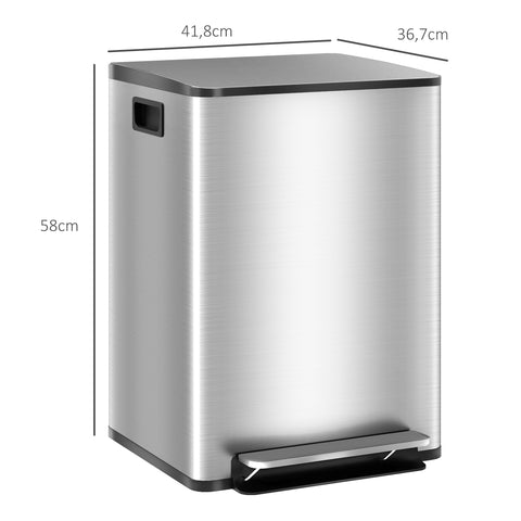 Rootz Kitchen Waste Bucket - Garbage Container - Trash Bin - Soft-Close Lid - Stainless Steel - 41.8cm x 36.7cm x 58cm