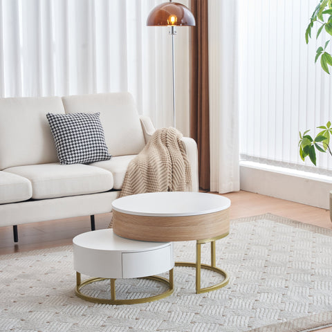 Rootz Gold-Plated Nesting Table Set - Height-Adjustable Coffee Table - Versatile Side Table - Stylish Storage - 70x70x42/56.5cm + 60x60x24cm