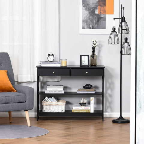 Rootz Drapier Console Table - Entrance Table - Neo-Retro Furniture - Ample Storage - 100L x 30.5B x 80H cm MDF Black