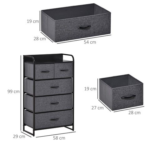 Rootz Cabinet Storage Furniture - Foldable Fabric Drawers - Organizers - Space-Saving - 58 x 29 x 99 cm Grey and Black