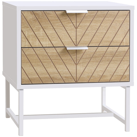 Rootz Bedside Side Table - Nightstand - End Table - With Drawers & Steel Frames - 45 x 39 x 48 cm - Elegant Storage Solution