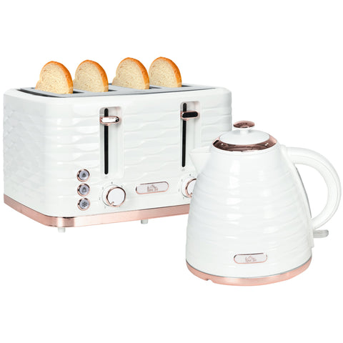 Rootz 2-in-1 Toaster and Kettle Set - Breakfast Appliance - Kitchen Essentials - 7 Browning Levels -White - Kettle: 24.1L x 19.5B x 23.2H cm - Toaster: 29.2L x 27.9H cm