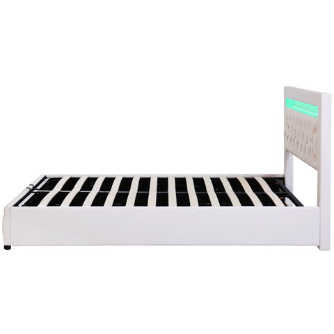 Rootz Upholstered Bed - Platform Bed - Storage Bed - LED Lighting - 207cm x 162cm x 100cm