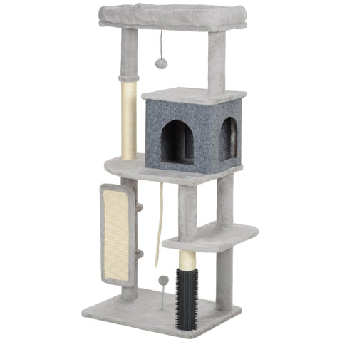 Rootz 52" Cat Tree - Activity Scratching Post - Play Center - Sisal for Claw Care - 55L x 44W x 132H cm - Grey