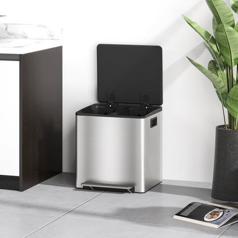 Rootz Kitchen Waste Bucket - Trash Container - Rubbish Bin - Gentle Closure Lid - Stainless Steel - 41.8cm x 36.7cm x 44cm