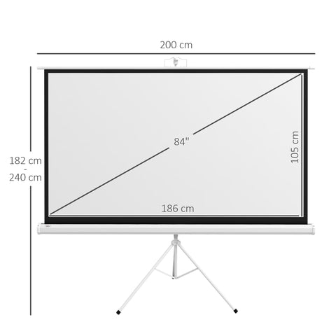 Rootz Projector Canvas with Tripod - Roller Blind Screen - Movie Screen - 4K HD Viewing - 186cm x 105cm x 84 inches
