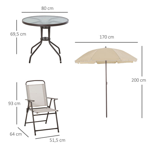 Rootz 6-Piece Bistro Garden Furniture Set - Patio Set - Outdoor Dining Set - Ergonomic Comfort - Ø 80 x 69.5H cm Table, 4 Chairs, Parasol