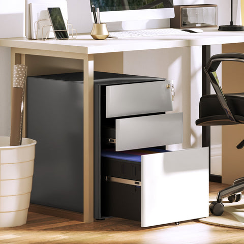 Rootz File Cabinet - Roll Container - Office Storage - Secure & Durable - Steel Housing - 39x48x59 cm, White and Grey