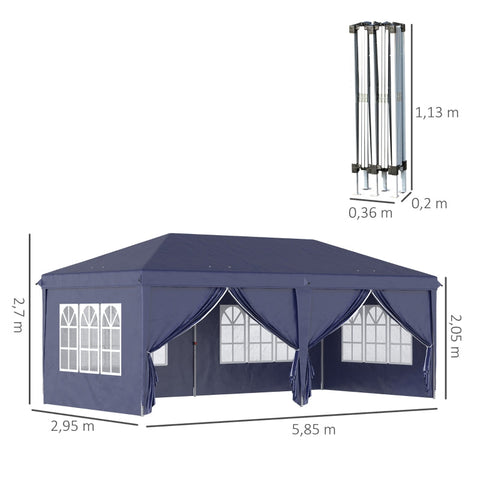 Rootz Folding Gazebo - Pop-Up Canopy - Outdoor Shelter - Durable Steel Frame - Easy Assembly - Versatile Design - 585cm x 295cm - Blue