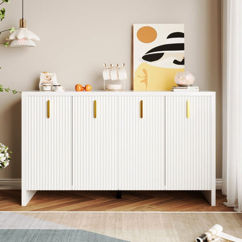 Rootz Minimalist Sideboard - Modern Storage Unit - Elegant Cabinet - Adjustable Dividers - White & Gold - 140L x 38W x 80H cm