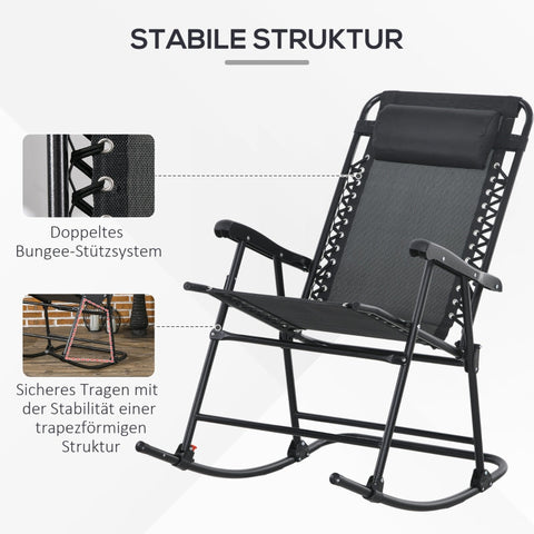 Rootz Outdoor Weatherproof Folding Rocking Chair - Portable Rocker - Camping Rocking Chair - Breathable Textline Fabric - Supports Up to 120kg - 95cm x 64cm x 106cm - Black