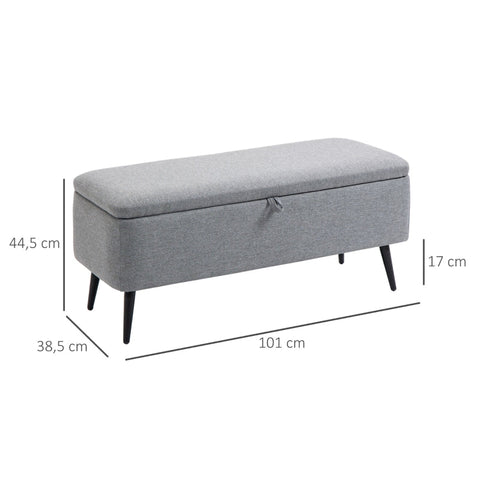 Rootz Upholstered Bench with Storage - Bed Bench - Linen-Like Fabric - Stylish Accent - 101cm x 38.5cm x 44.5cm