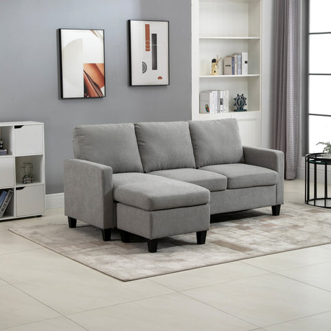 Rootz 3-Seater Corner Sofa - Lounge Sofa - Modular Sofa - Turnable Ottoman - Polyester Comfort - 197b x 139t x 91h cm,  Grey