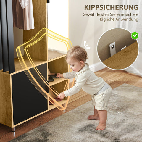 Rootz Wardrobe with Mirror - Closet - Storage Unit - Full-Body Mirror - 80B x 30T x 175H cm, Black & Brown