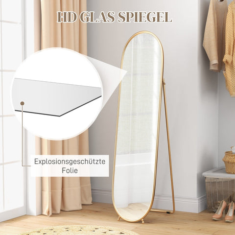 Rootz Full-Length Mirror - Standing Mirror - Rustproof Metal Frame - Elegant Oval Shape - Clear Reflection - 40cm x 41cm x 159cm