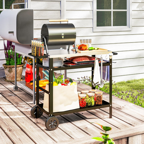 Rootz Grill Car - BBQ Serving Cart - Grill Table - Robust & Easy Clean Surface - Stainless Steel - 100x52x80cm Black, Grey