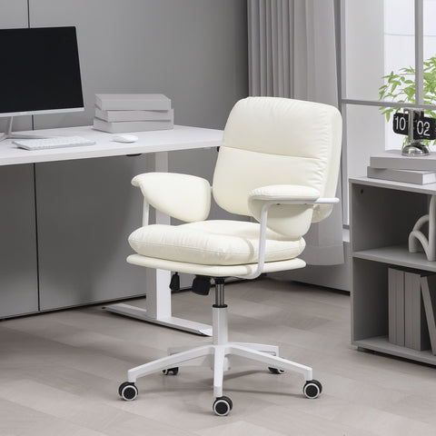 Rootz Height-Adjustable Desk Chair - Swivel Chair - Office Chair - Ergonomic Comfort - 65cm x 64cm x 88-98cm, White, Faux Leather