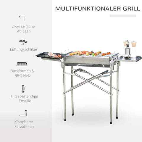 Rootz Houtskoolgrill BBQ - Buitengrill - Draagbare BBQ - Duurzaam roestvrij staal - Ruim kookoppervlak - Veelzijdige kookopties - 104L x 30W x 68H cm