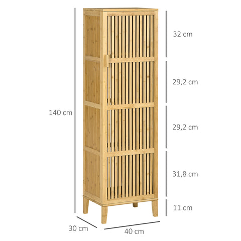 Rootz Bamboo Storage Cabinet - Organizer - Tall Cabinet - Space-Saving - 40 x 30 x 140 cm