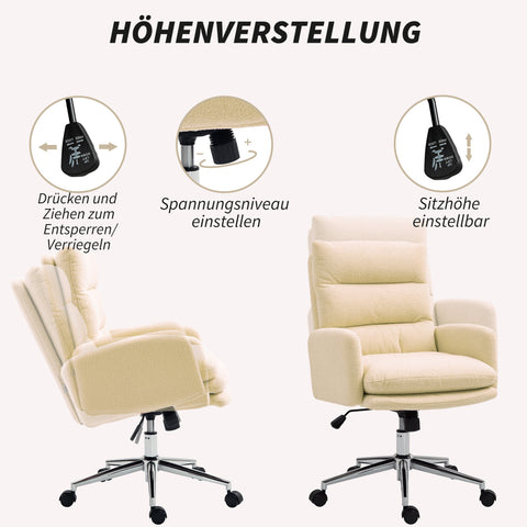 Rootz Office Chair - Desk Cushion Chair - Rotatable Chair - Ergonomic Support - 58cm x 67cm x 91-99cm - Cream White