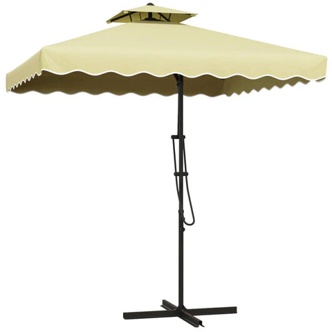 Rootz Parasols Umbrella - Cantilever Umbrella - Decorative Edge - Ventilation Canopy - Offset Design - Umbrella Roof - Metal-polyester - Beige - 2.4x2.4x2.6m
