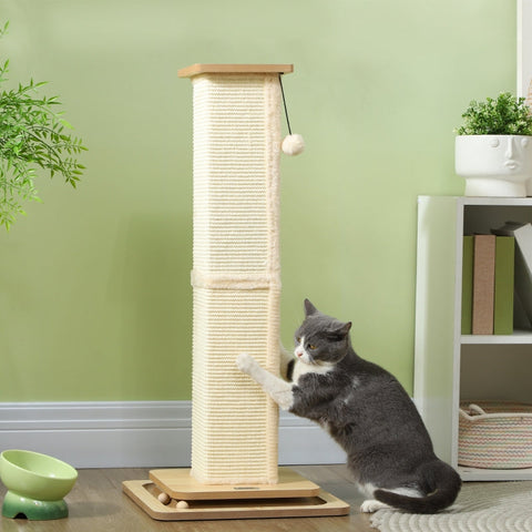 Rootz Cat Scratching Post - Playrail Cat Toy - Sisal Scratcher - MDF Base - 39.5cm x 39.5cm x 87cm