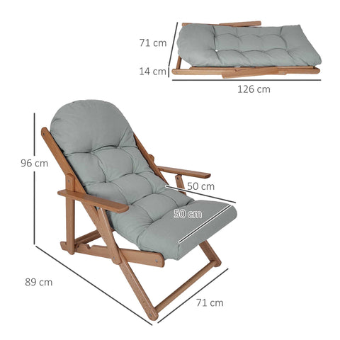 Rootz Adjustable Wooden Lounge Chair - Reclining Chair - Padded Armchair - Comfort & Space-Saving - 71W x 89D x 96H cm