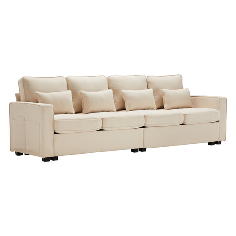 Rootz Modern 4-Seater Sofa - Linen Look Sofa - Spacious Couch - Adjustable Cushions - 264x83x87 cm - Beige