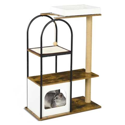 Rootz Cat Scratching Post Tree - Climbing Paradise - Cat House - Jute Rope Scratching Posts - Hanging Play Ball - 80cm x 40cm x 118.5cm