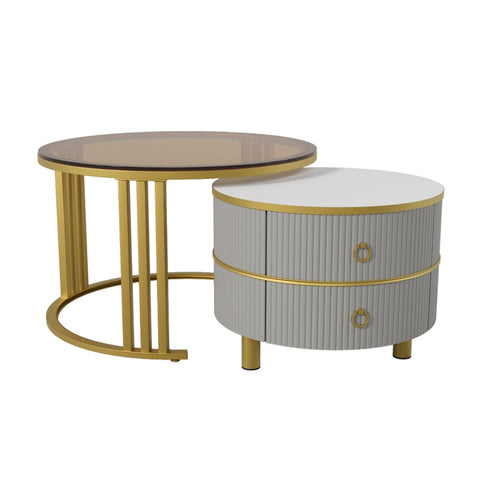Rootz 2-in-1 Coffee Table Set - Modern Furniture - Elegant Tables - Ample Storage Space - 70 x 70 x 45 cm & 50 x 50 x 40 cm