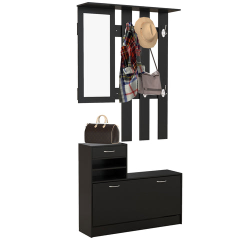 Rootz 3-in-1 Entrance Set - Wardrobe - Coat Rack - Shoe Cabinet - Space-Saving Design - 90cm x 24cm x 75cm