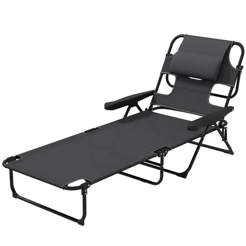 Rootz Garden Lounger - Sun Lounger - Relax Lounger - Foldable - Weather Resistant - Metal Frame - Waterproof - Mesh Fabric-polyester - Dark Gray - 194cm x 72cm x 89cm