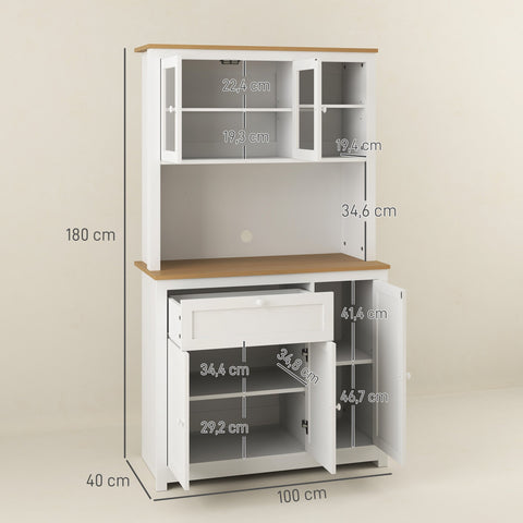 Rootz Kitchen Cabinet - Pantry Storage - Country House Style - Space-Saving - 100 x 40 x 180 cm - Brown+ White - MDF & Chipboard