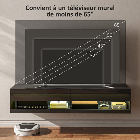 Rootz Wall-Mounted TV Bench - TV Stand - Media Unit - LED Lighting - Modern Design - 150cm x 40cm x 30cm