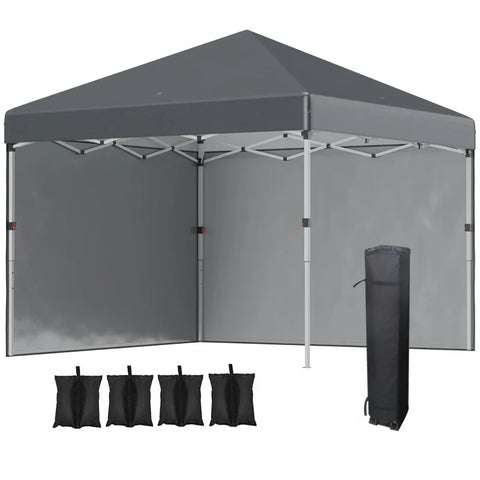 Rootz Folding Gazebo - 2 Side Walls - Height Adjustable - Sandbag - Transport Bag - Stainless Steel Frame - Steel - Oxford - Dark Gray - 297L x 297W x 274H cm