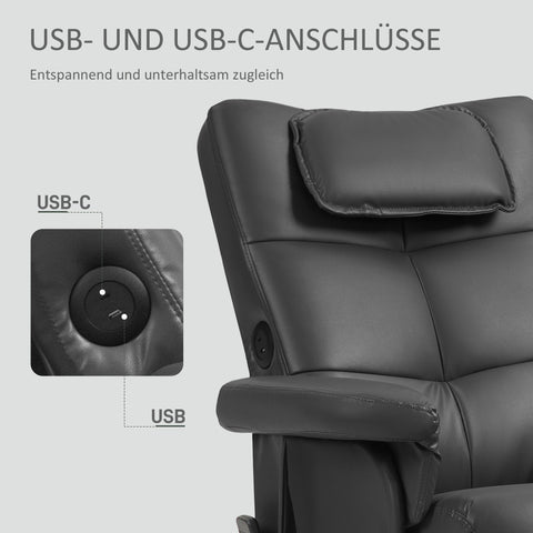 Rootz Massage Chair with Stool - Relaxation Chair - Faux Leather Massage Recliner - USB Charging - 78L x 86W x 93H cm